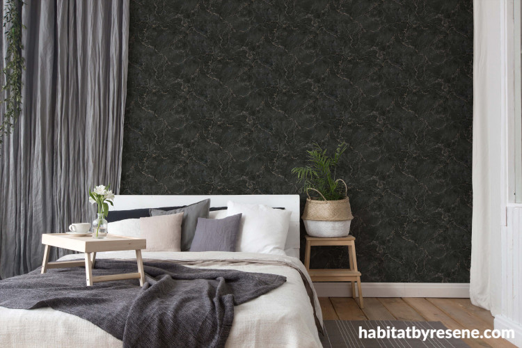 Marble like pattern creates luxurious space in bedroom