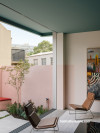 Indoor living area and outdoor area painted in Resene Soft Pink and Resene Serenade