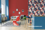 Living room, living room featuring bold red and blue