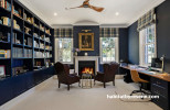 Home office painted in Resene Regatta and Resene Half Spanish White