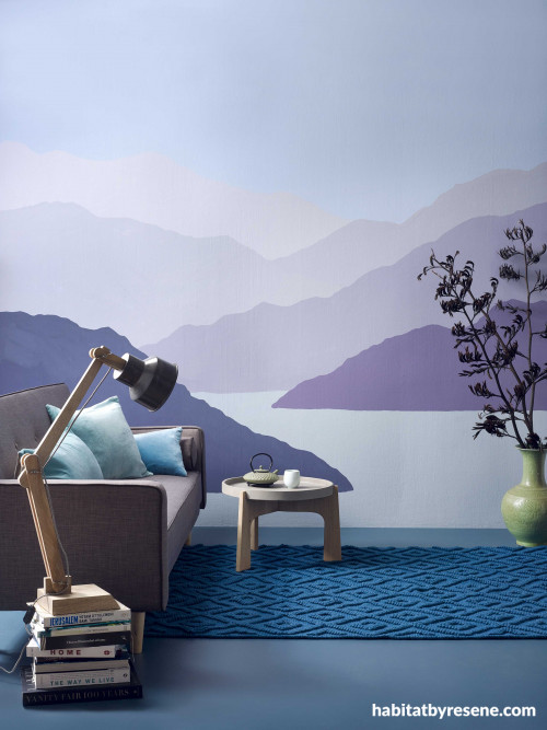 Beautiful pastel landscape painted into livingroom 