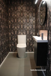 Powder room, powder room featuring statement Resene wallpaper