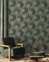 Reading nook, reading nook featuring patterned wallpaper, reading nooking featuring dramatic wallpaper