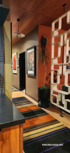 Hallway, mid-century inspired hallway, vibrant hallway, bold hallway