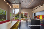 dining room, kitchen, colourful dining room, board and batten ceiling, bright kitchen, open plan