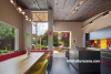 dining room, kitchen, colourful dining room, board and batten ceiling, bright kitchen, open plan