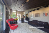 lounge, living room, neutrals, board and batten ceiling, dark brown ceiling