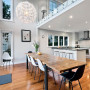 kitchen, dining room, open plan dining, white kitchen, black and white dining, modern kitchen 
