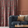 lounge, living room, orange living room, brown lounge, terracotta painted wall, patterned curtains