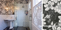 black and white bathroom, bathroom inspiration, bathroom ideas, wallpaper inspiration