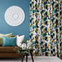 lounge, living room, blue lounge, blue living room, floral curtains, patterned curtains