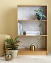 diy, gold, wallpaper, shelves, resene gold dust