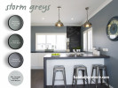 grey kitchen, grey paint, blue kitchen, interior, stormy greys, home decorating ideas 