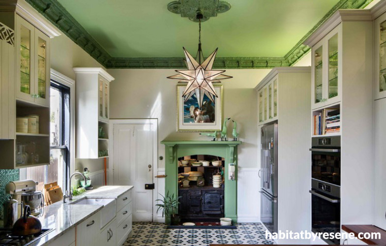 kitchen inspiration, painted ceiling ideas, green ceiling ideas, green kitchen ideas, kitchen ideas