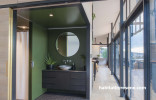 bathroom, green bathroom, bathroom inspiration, bathroom ideas, black and green, resene olive green