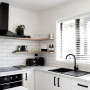 kitchen, black and white kitchen, monochromatic kitchen, resene black white, white kitchen 